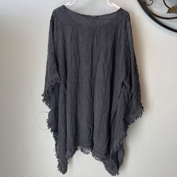 Be Beach by Exist Black Fringe Boho Poncho With Embroidered Floral Details  L/XL - Picture 4 of 14